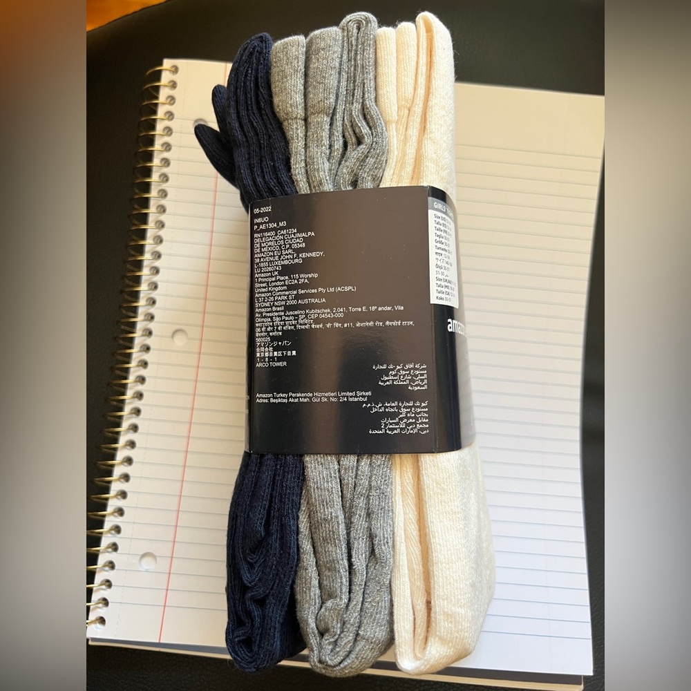 Amazon Essentials Kids 3-Pack Crew Socks in Navy, Gray, and Off-white